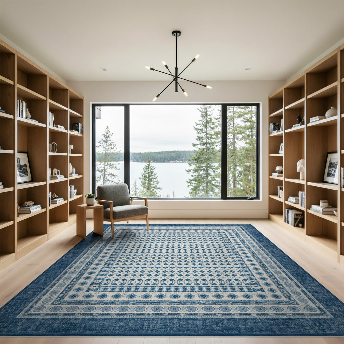 Blue Distressed Vintage Geometric Area Rug