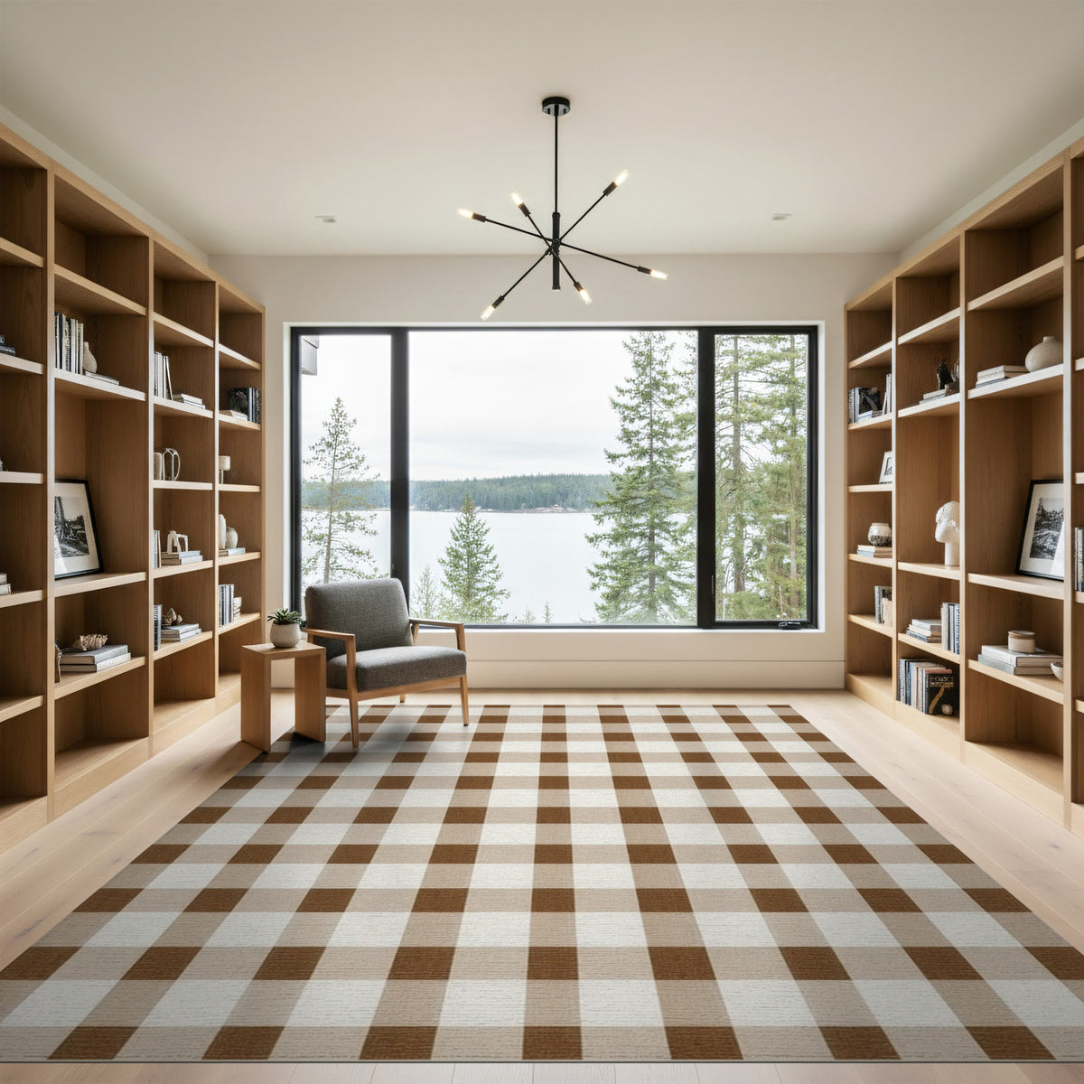 Rustic Farmhouse Brown Gingham Checkered Area Rug