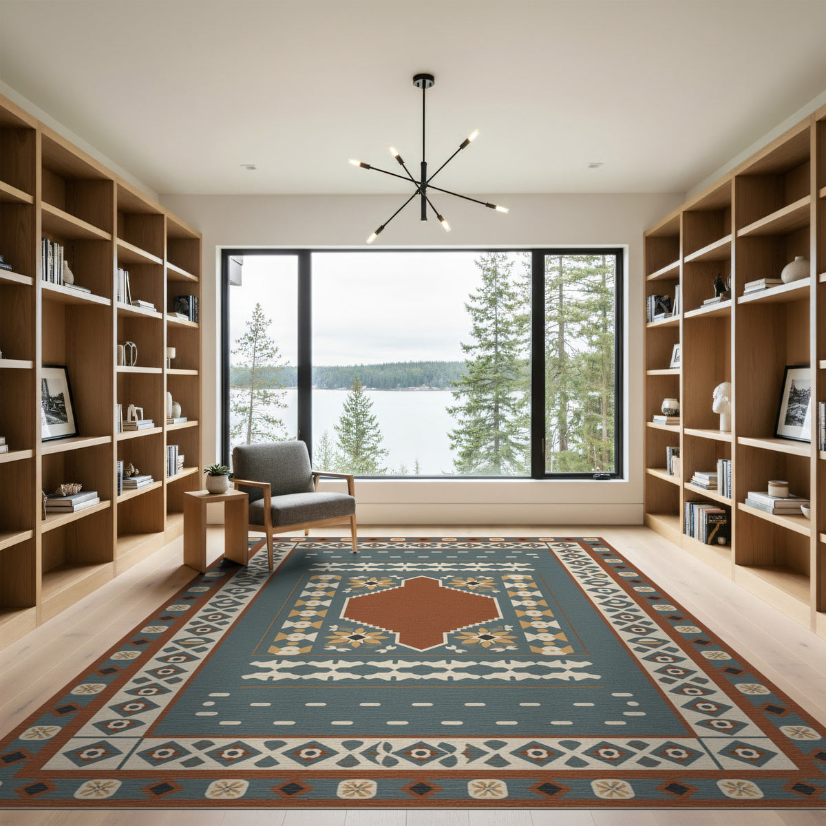 Blue Teal Heritage Tribal Area Rug