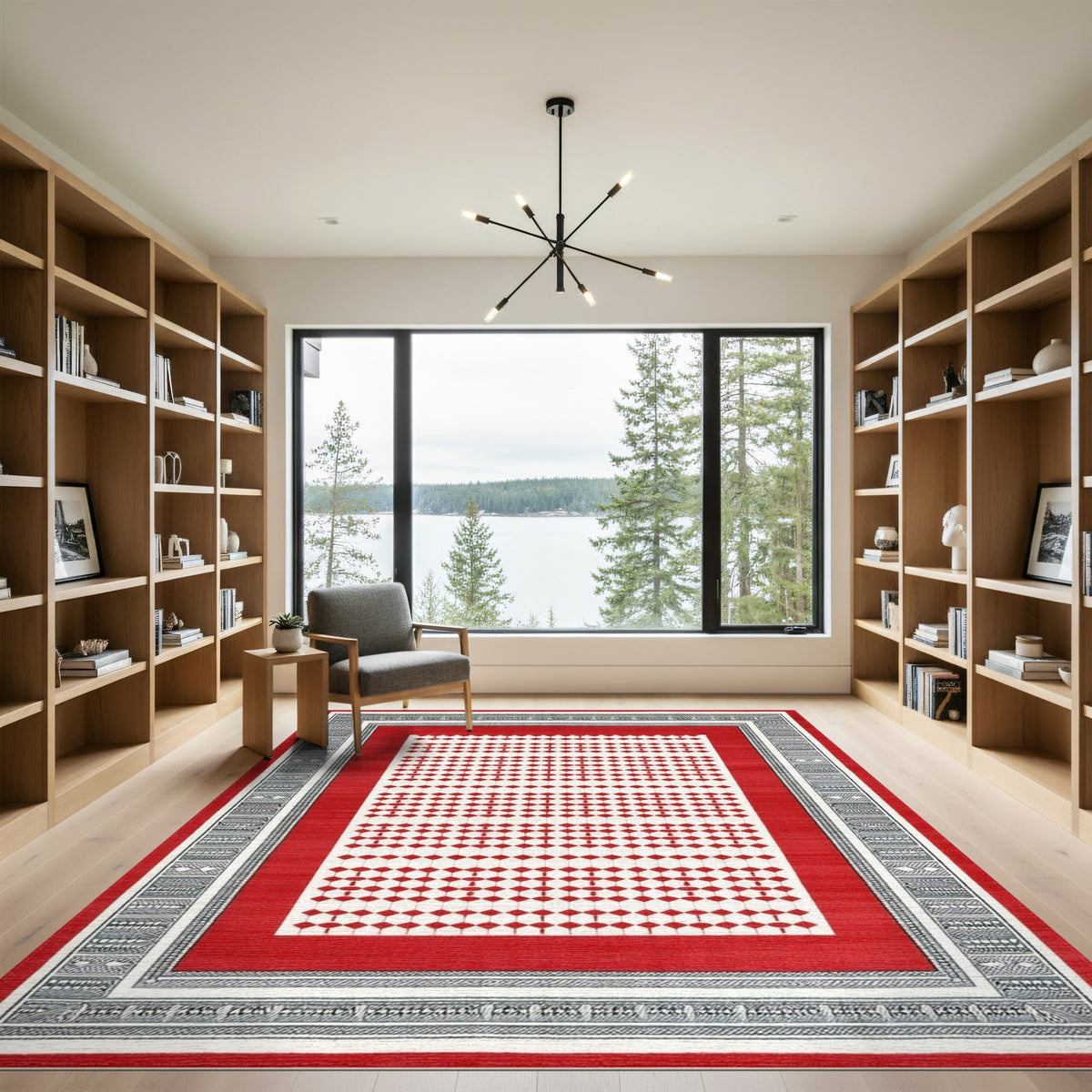 Red Diamond Lattice Area Rug