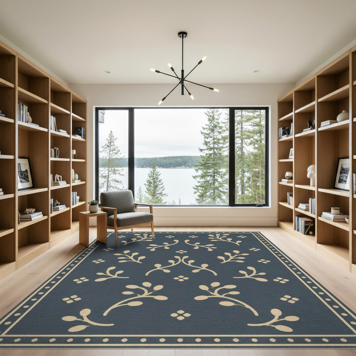 Navy Floral Vine Area Rug