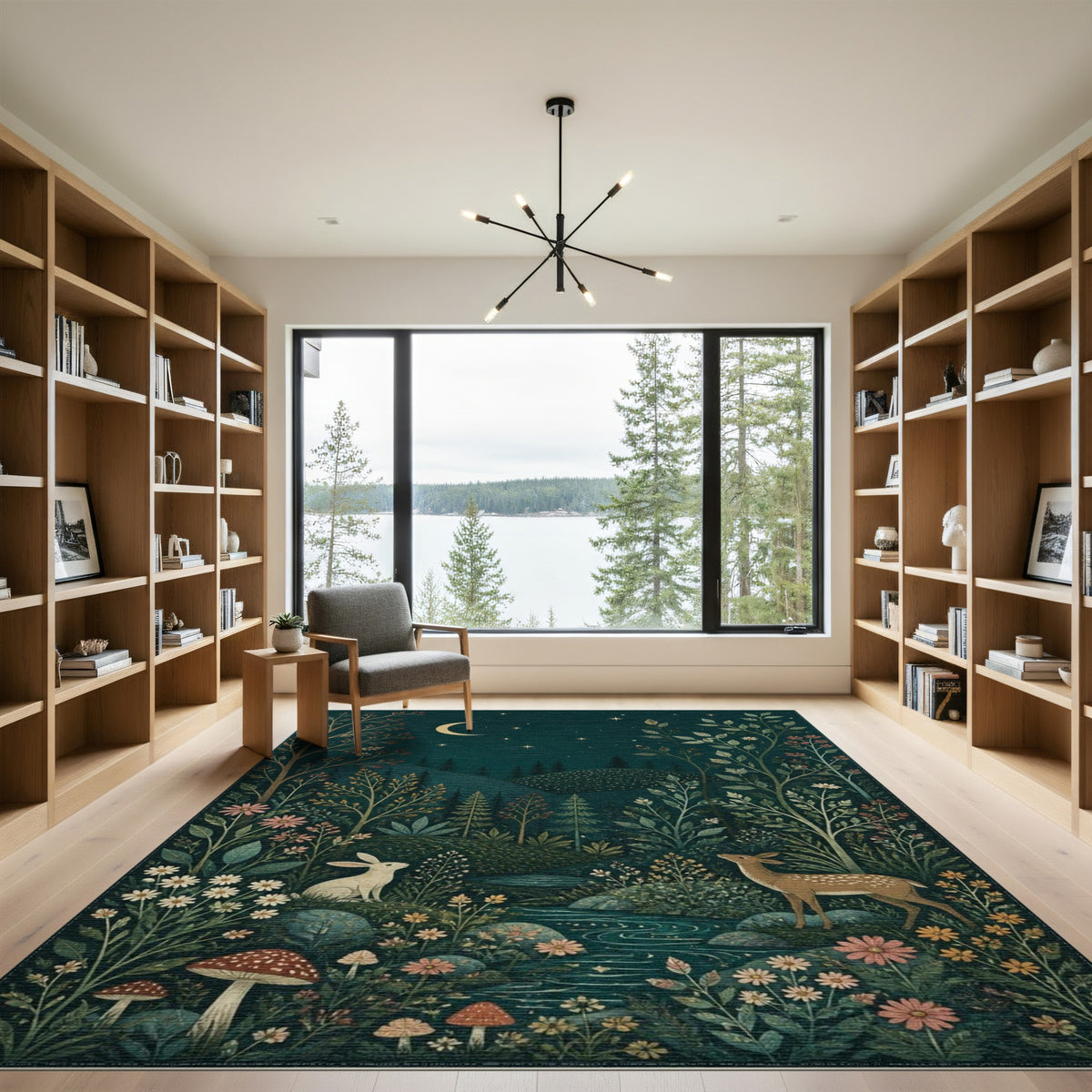 Moonlit Forest Wildlife Area Rug