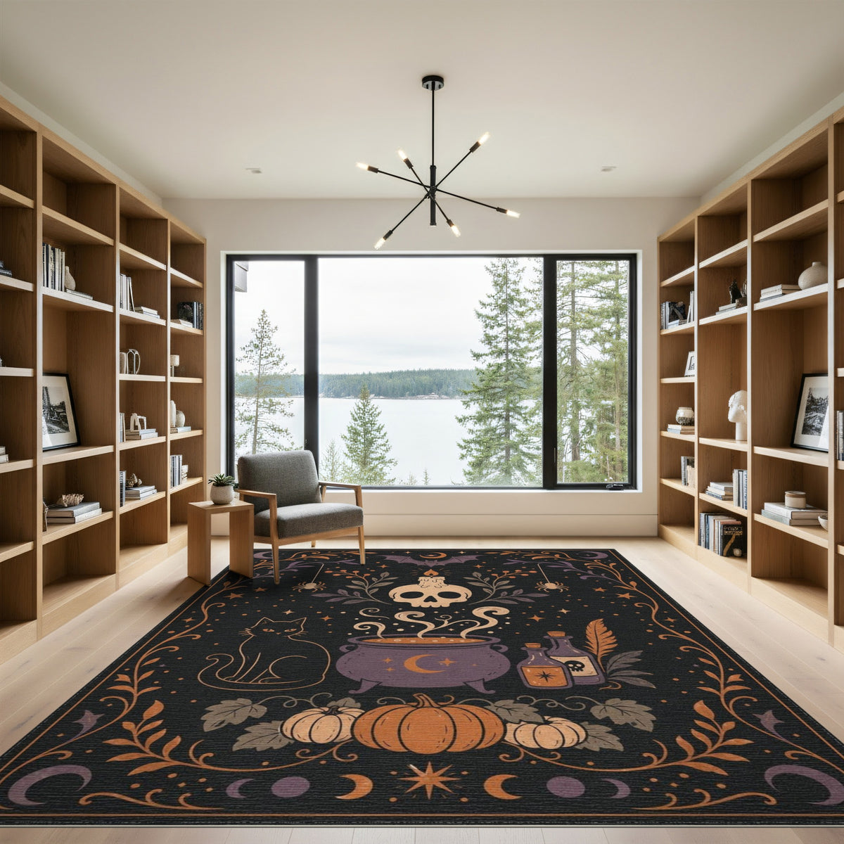 Multi-color and Patterns Mystic Cauldron Black Cat Area Rug