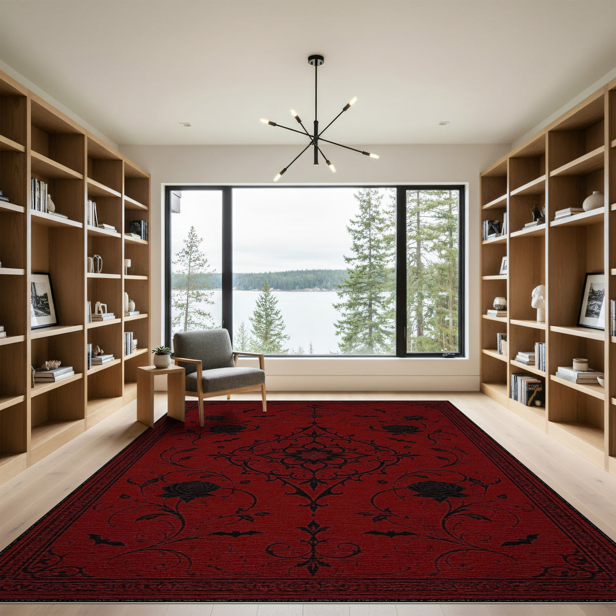 Gothic Red Rose Bat Area Rug