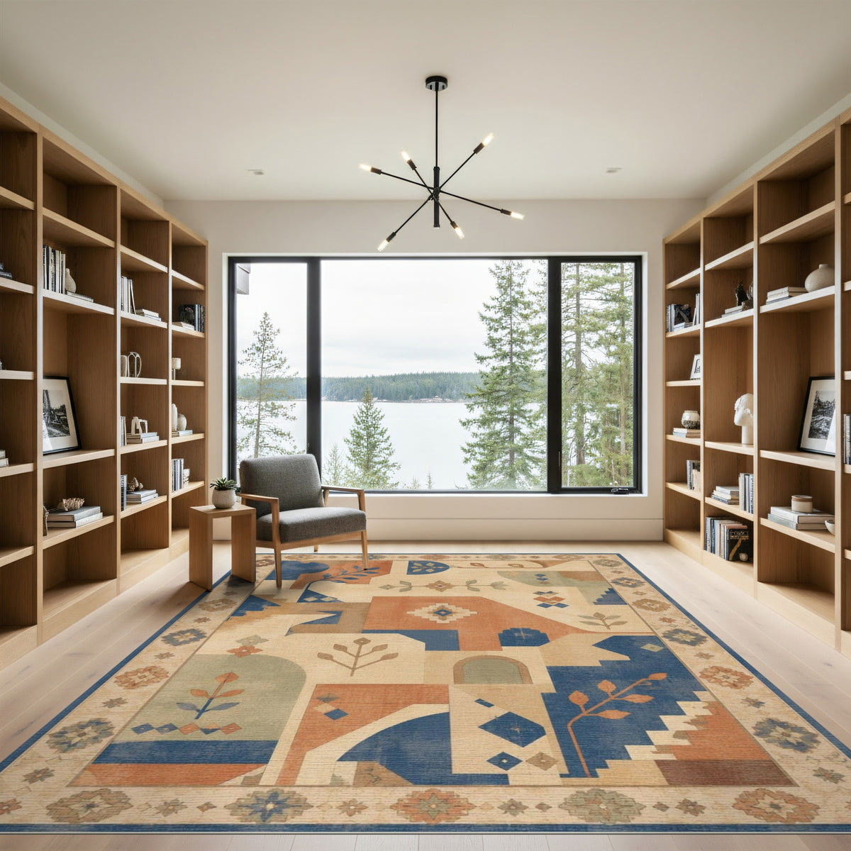 Southwestern Geometric Area Rug with Leaf Accents