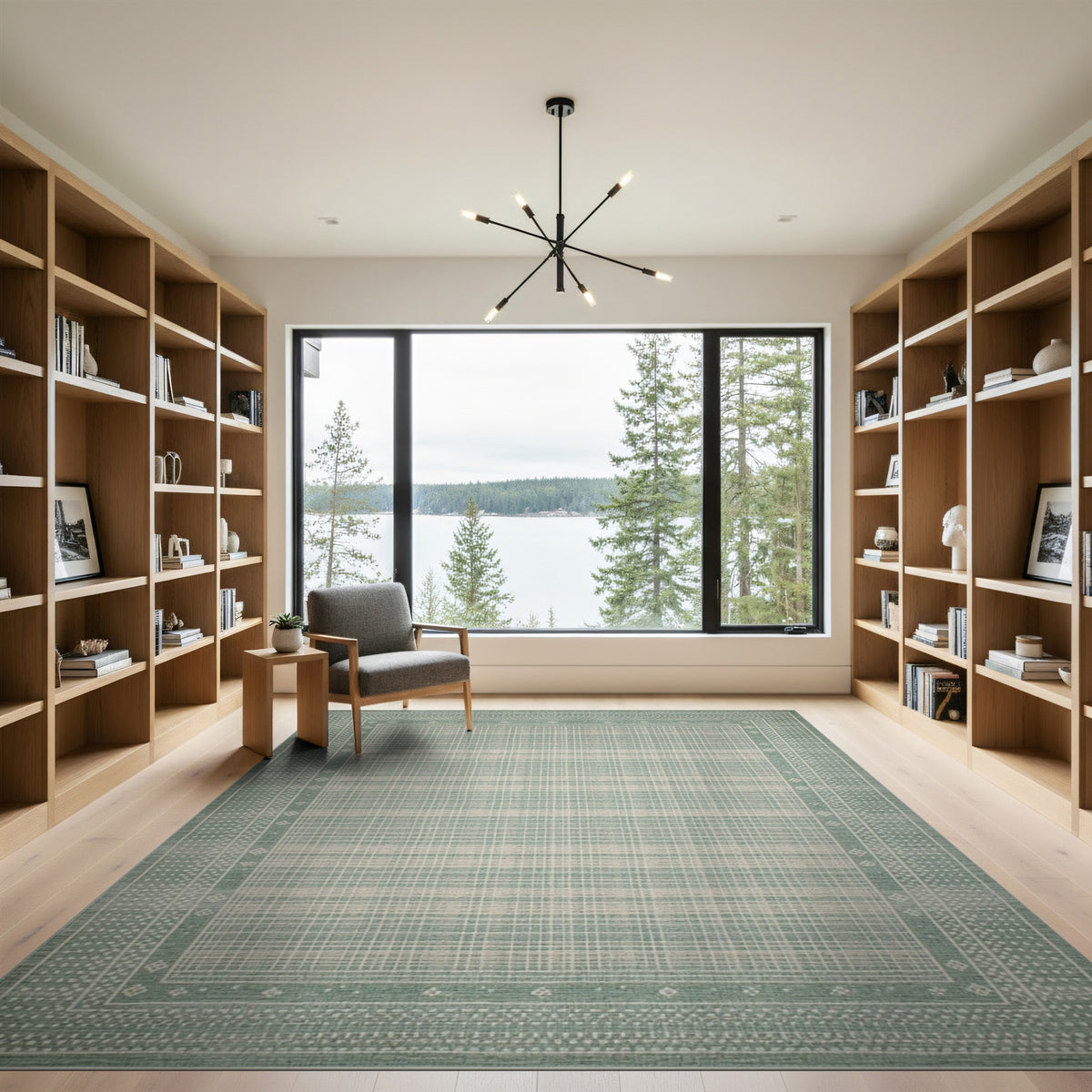 Blue and Teal Geometric Grid Area Rug