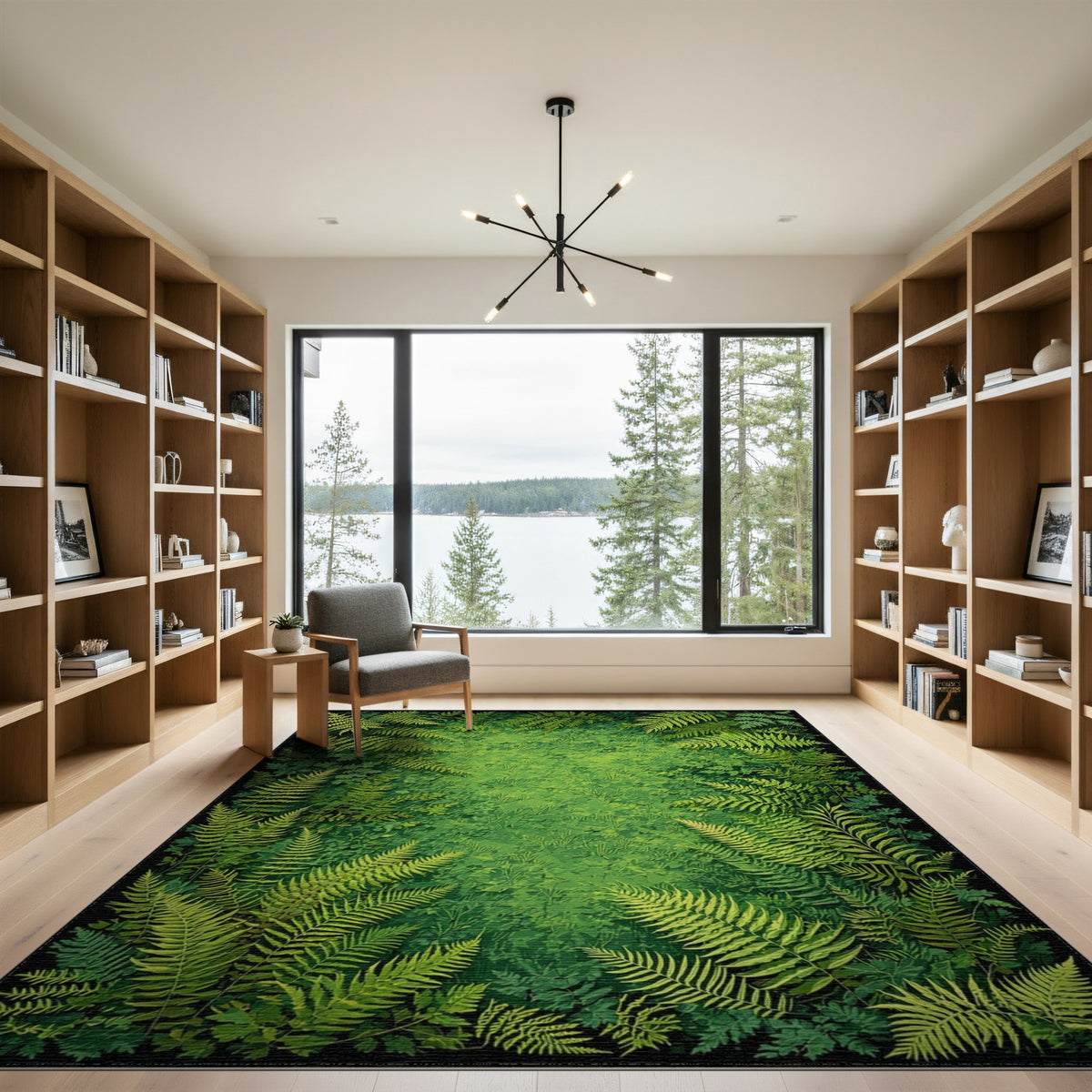 Boho Chic Lush Fern Forest Green Area Rug