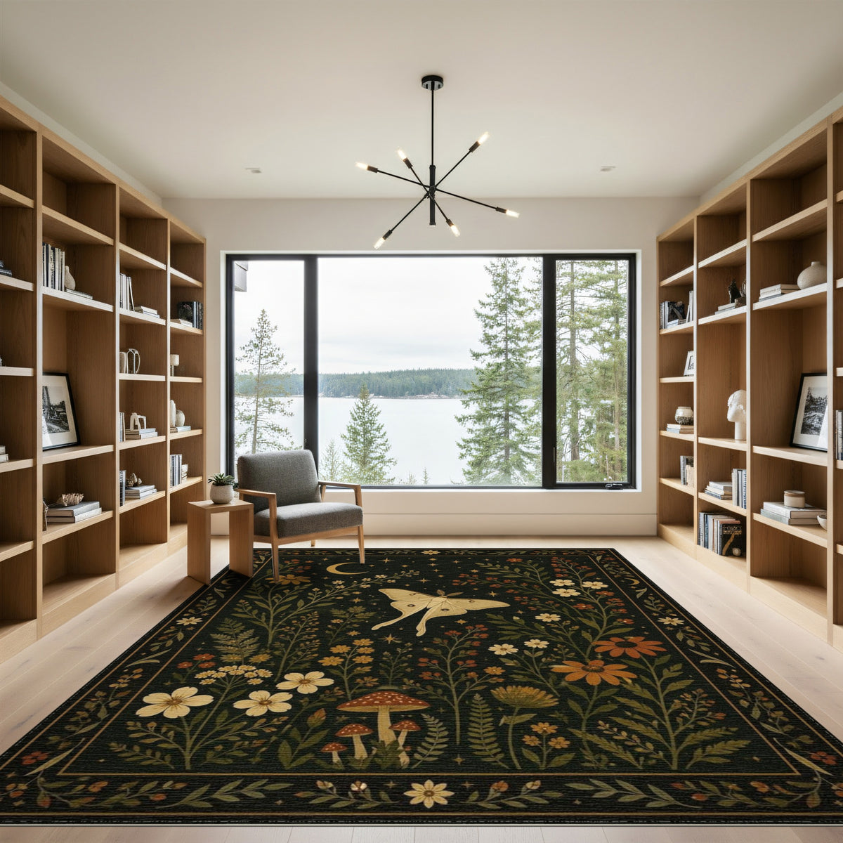Luna Moth Celestial Floral Area Rug