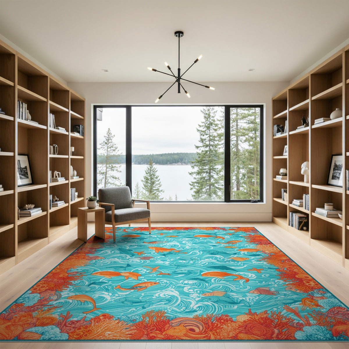 Ocean Fish Coral Washable Area Rug