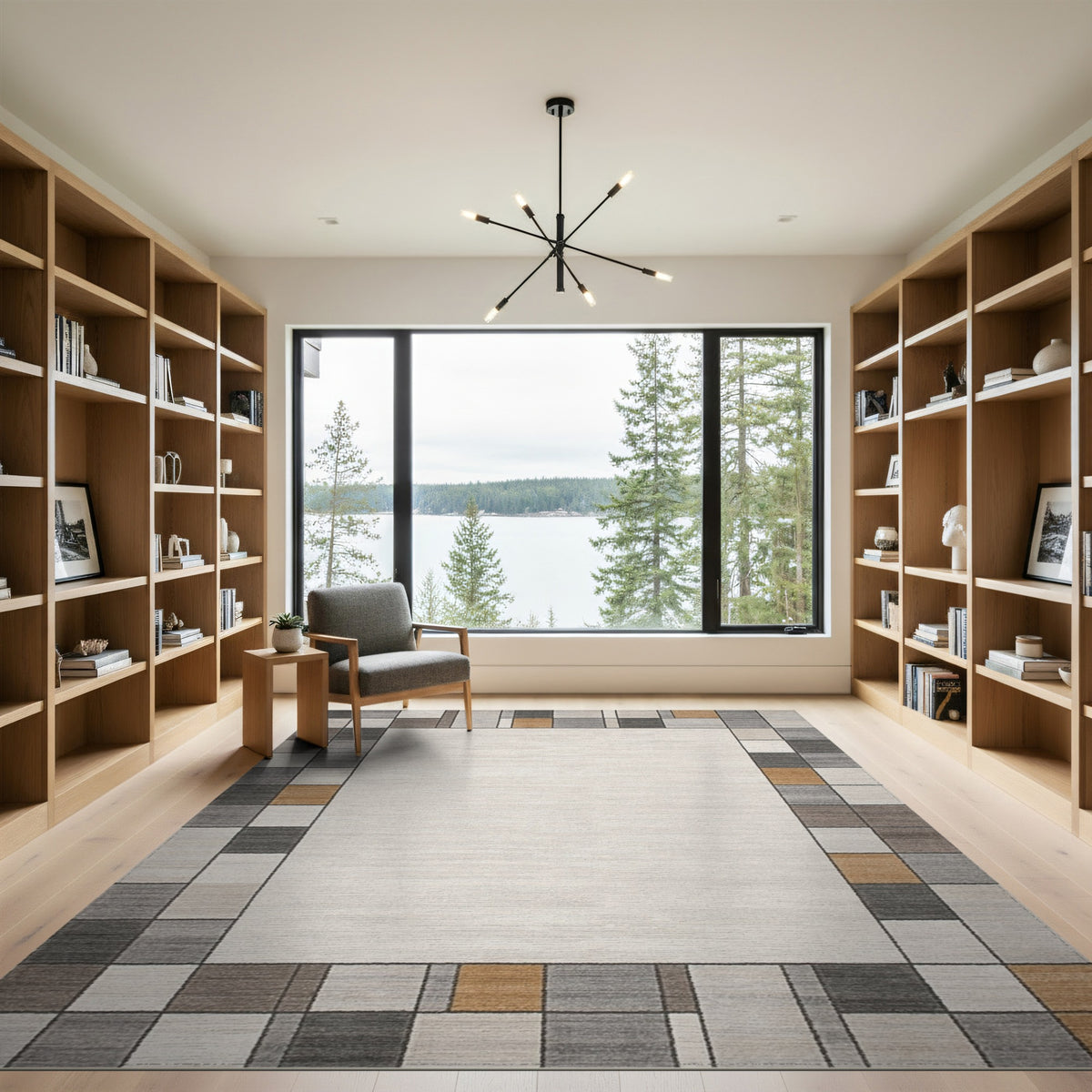 Beige Geometric Border No. 4 Area Rug