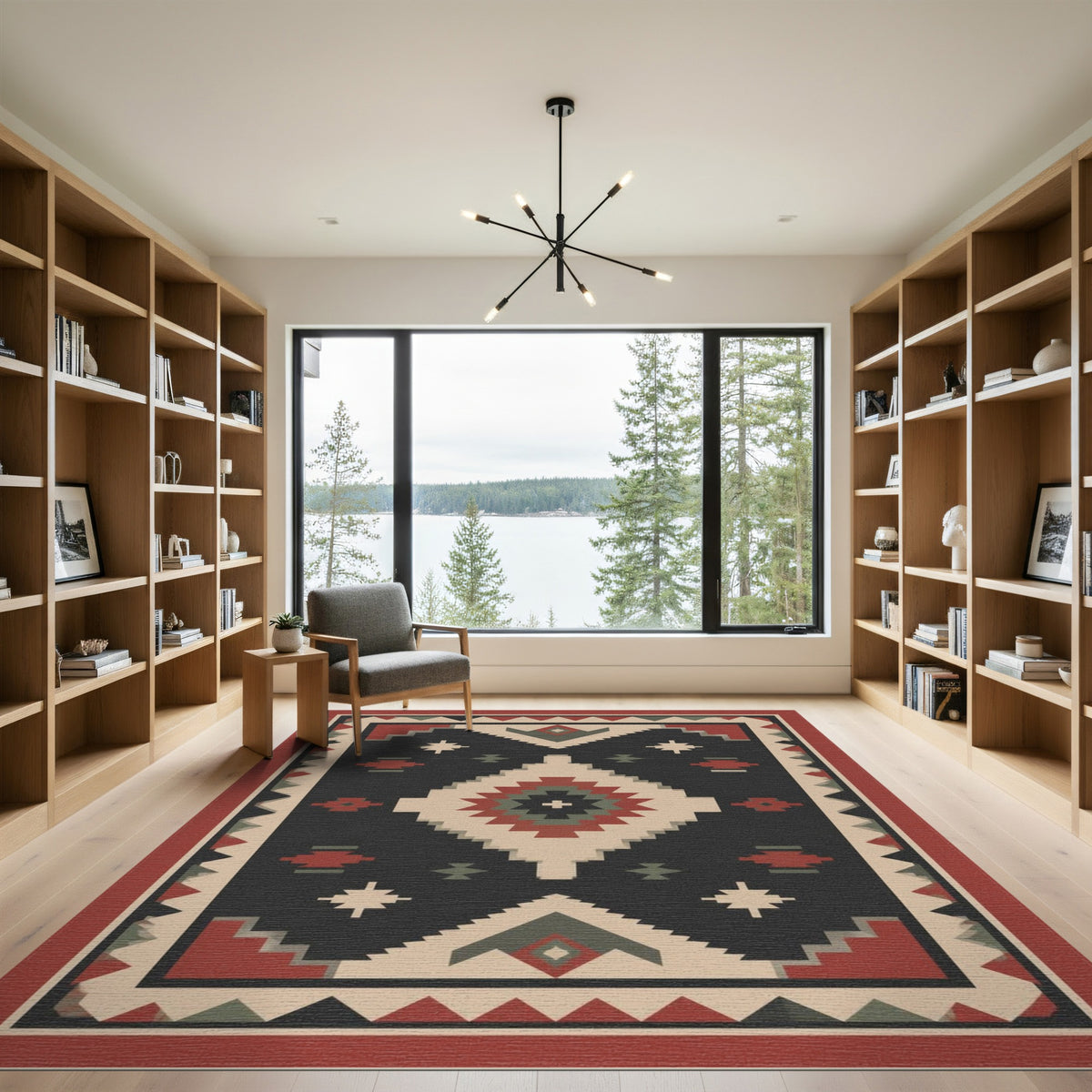 Southwestern Geometric Area Rug in Red and Black