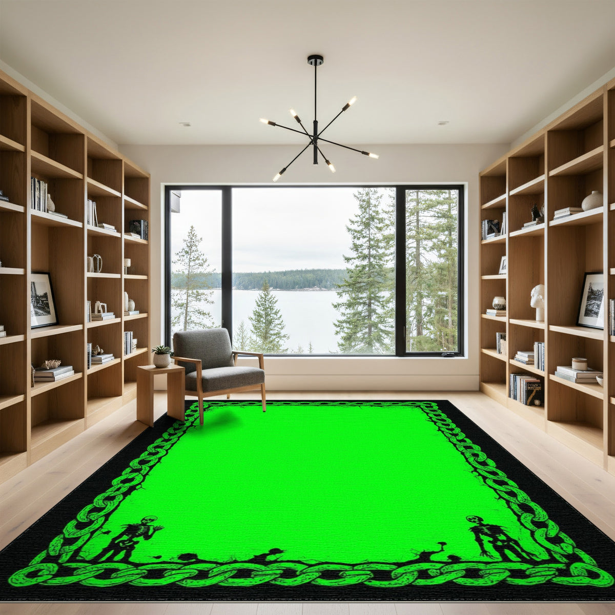 Green Distressed Chain Skeleton Area Rug