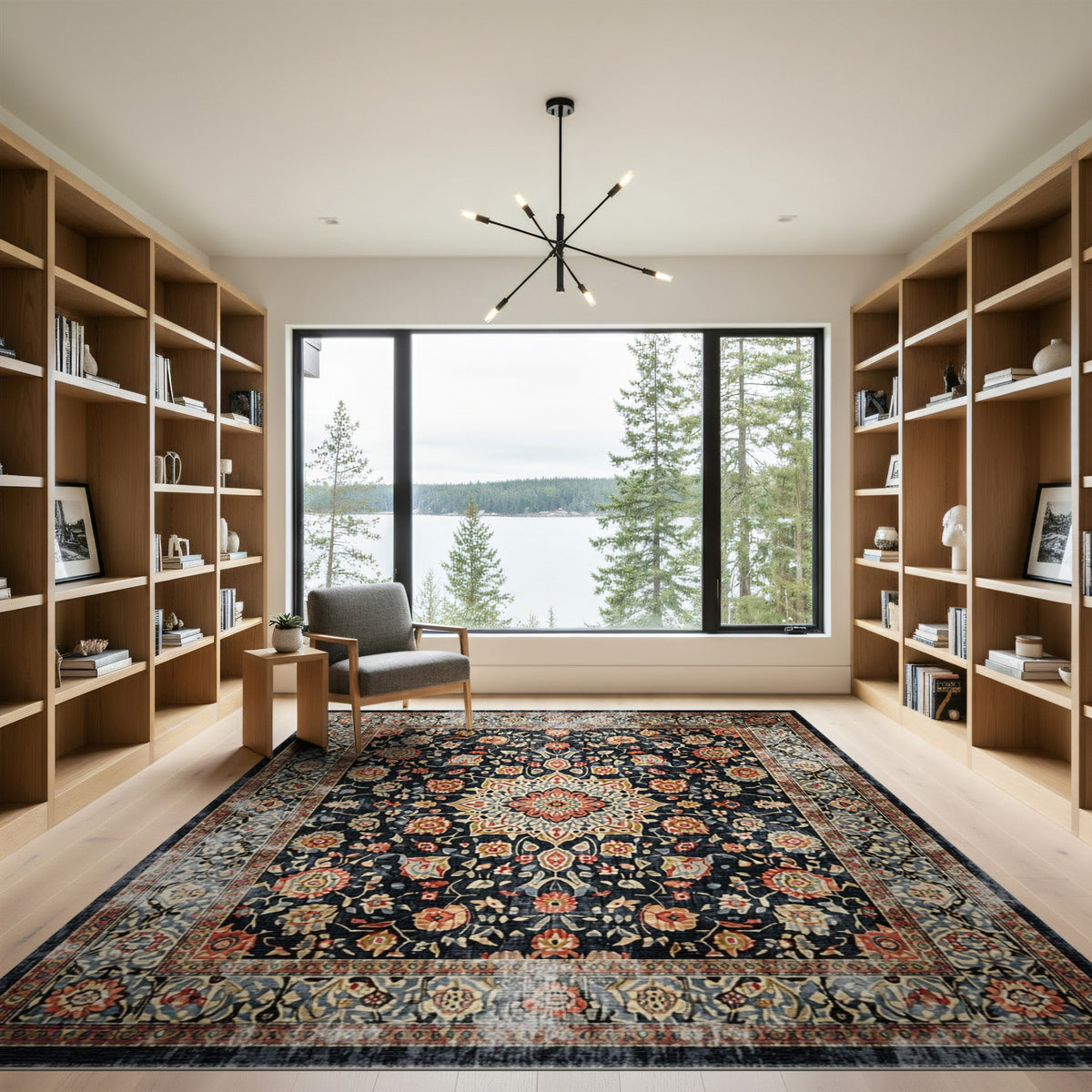 Multi-color and Patterns Black Persian Floral Area Rug