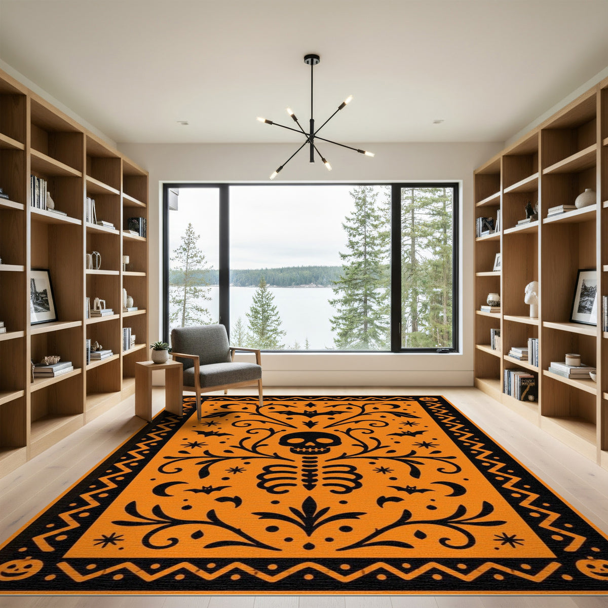 Orange Halloween Skeleton Area Rug