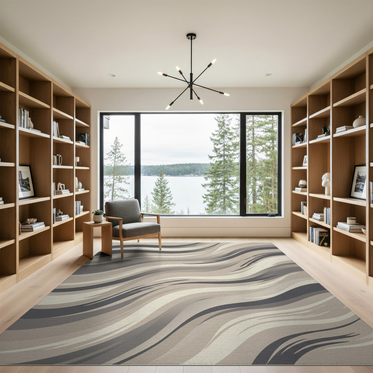 Beige Wavy Abstract Area Rug