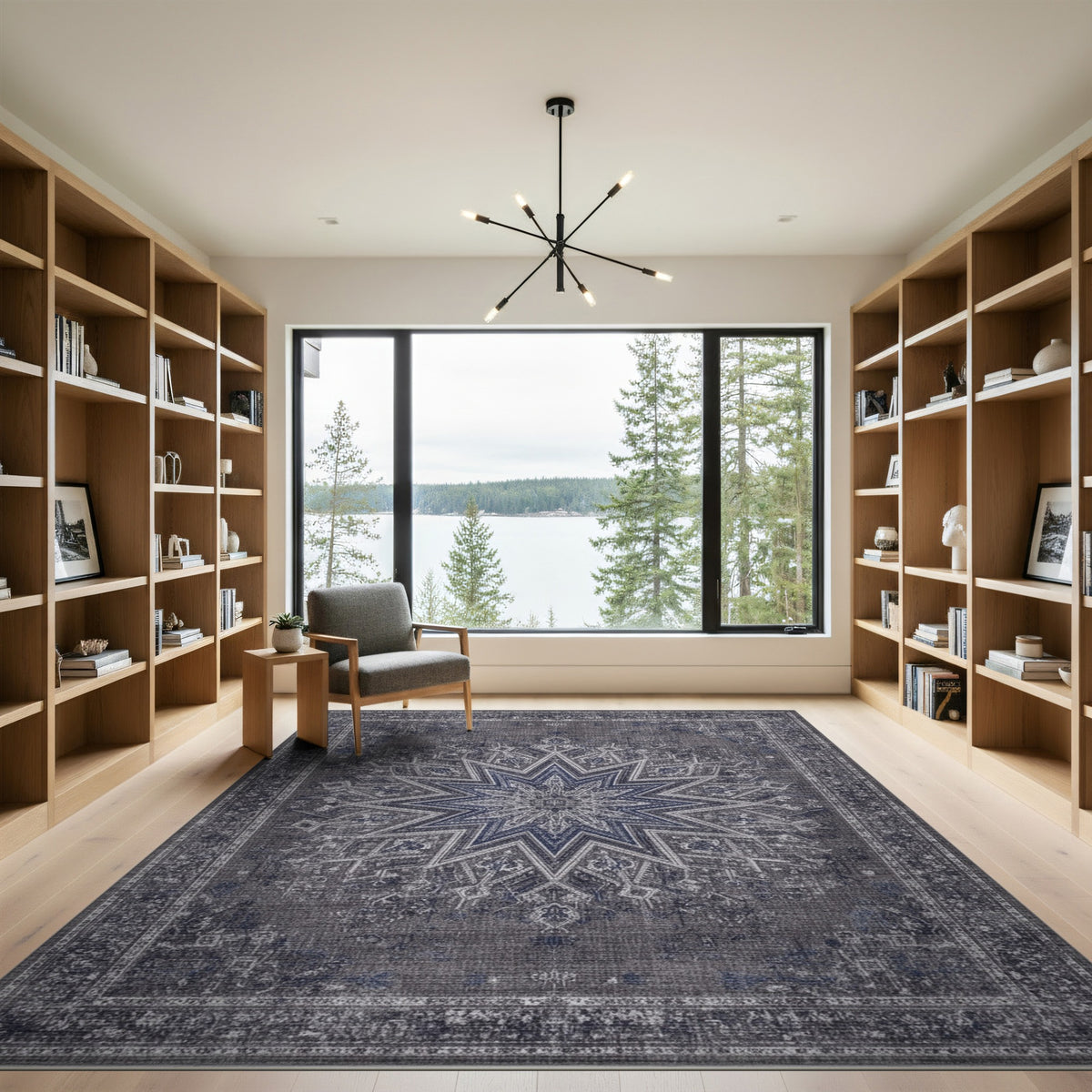 Grey Distressed Starburst Medallion Area Rug