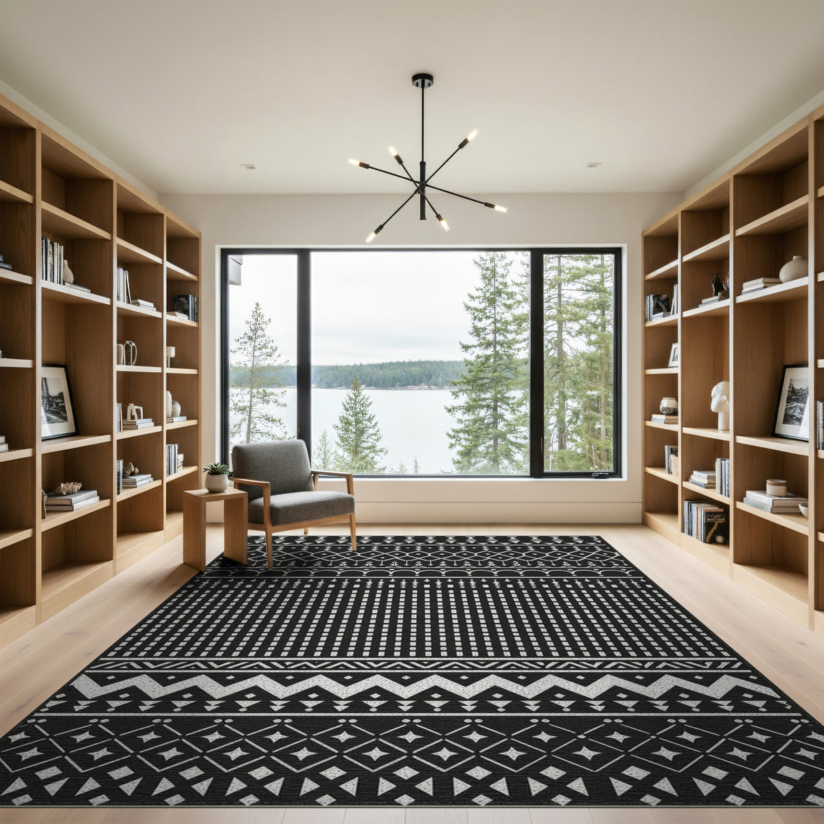 Black White Heritage Tribal Area Rug