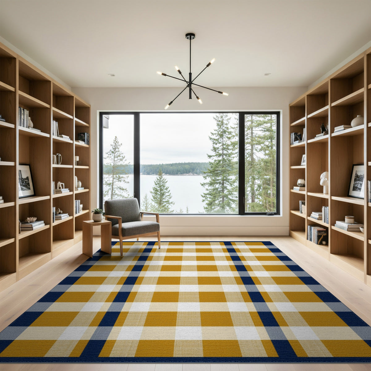 Navy Mustard Checkered Area Rug