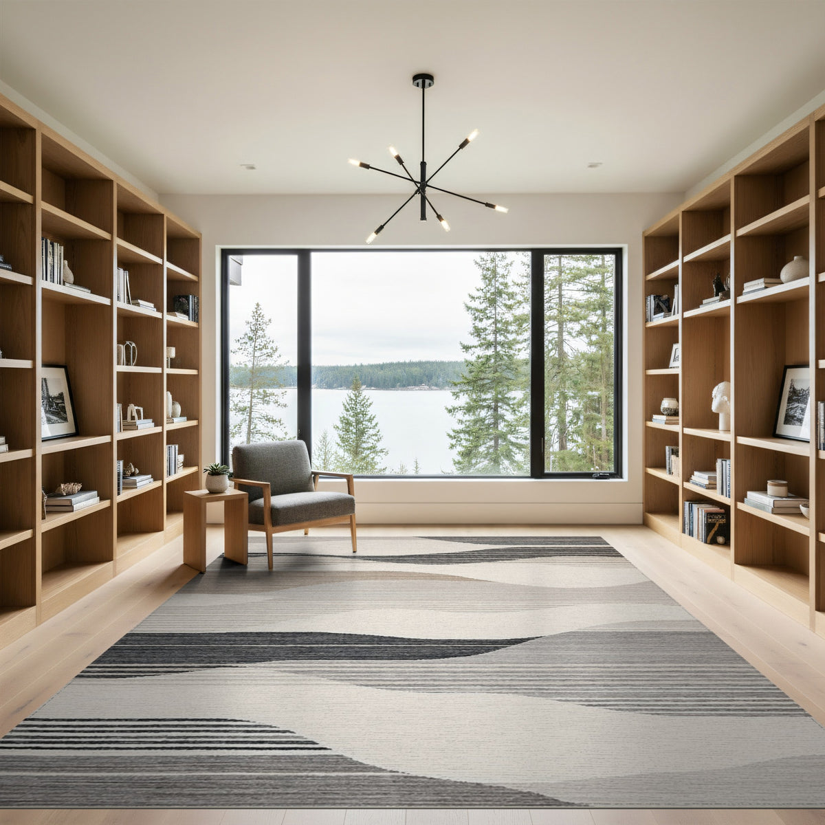 Grey Wavy Striped Abstract Area Rug