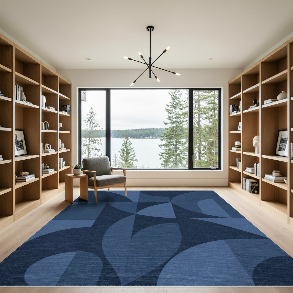 Geometric Modern Blue and Teal Blue Geometric Modern Area Rug