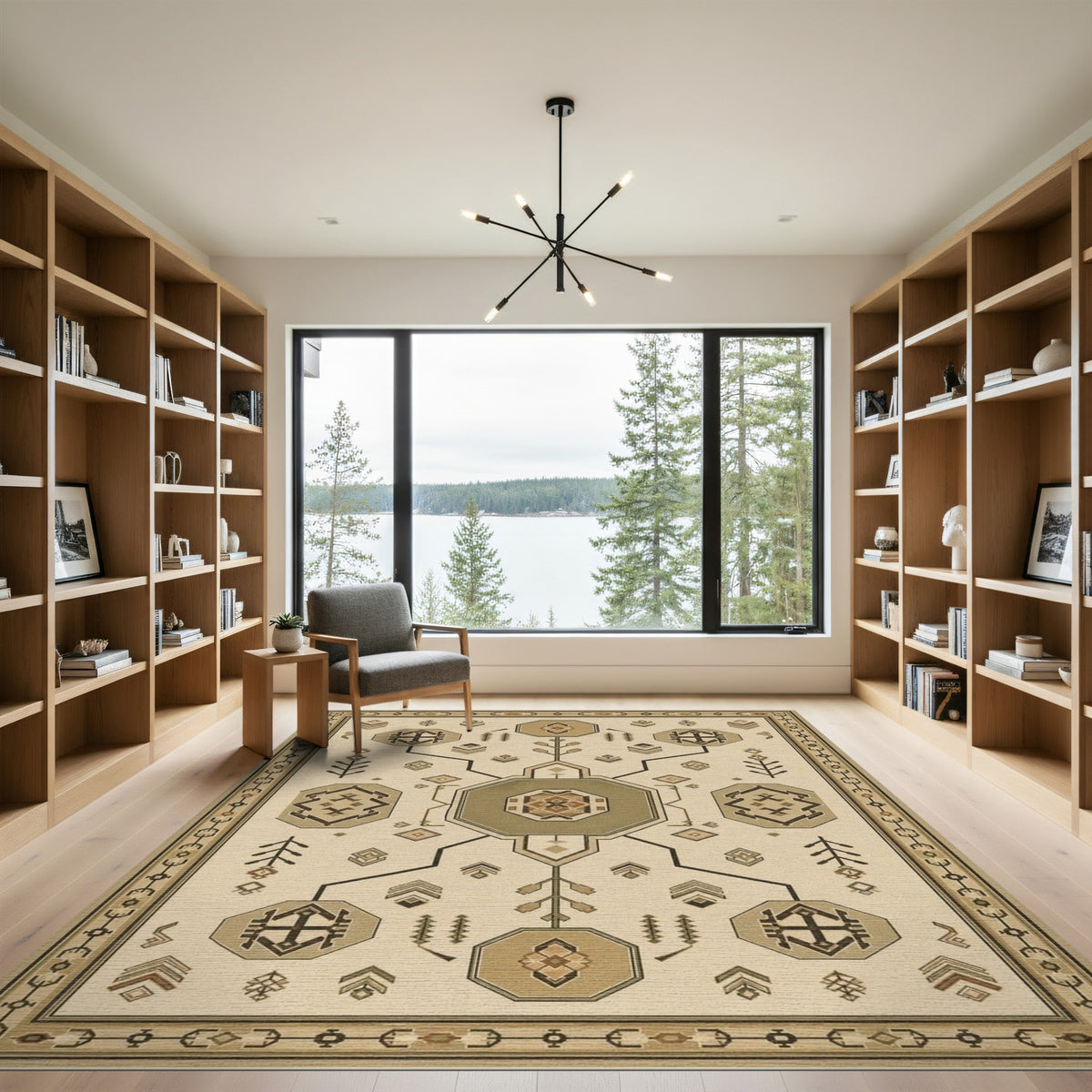 Southwestern Geometric Octagon Area Rug in Brown Tan
