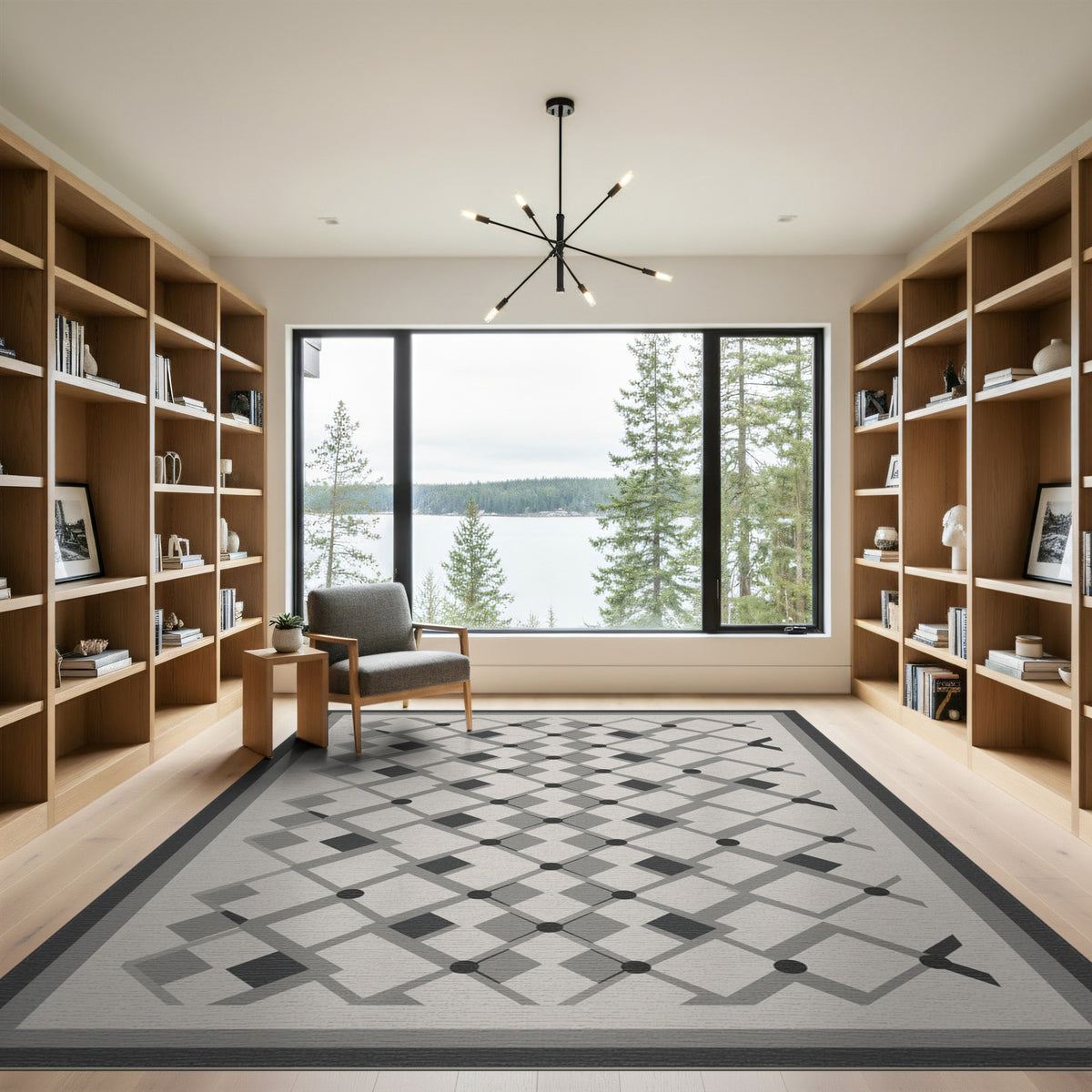 Grey Geometric Lattice Area Rug