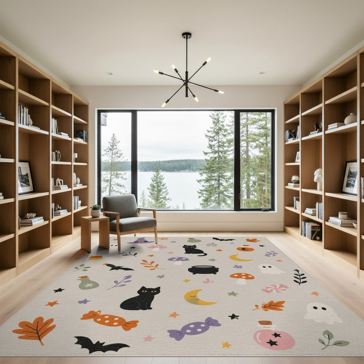 Cute Halloween Cats Ghosts Kids Cartoon Area Rug