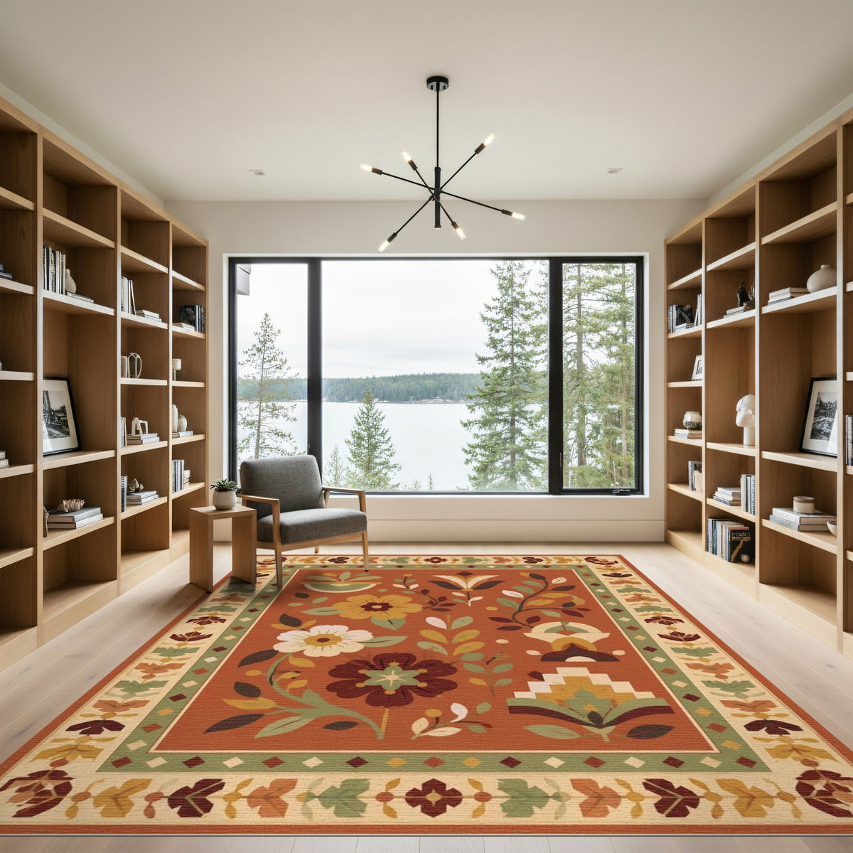 Orange Terracotta Floral Vintage Area Rug