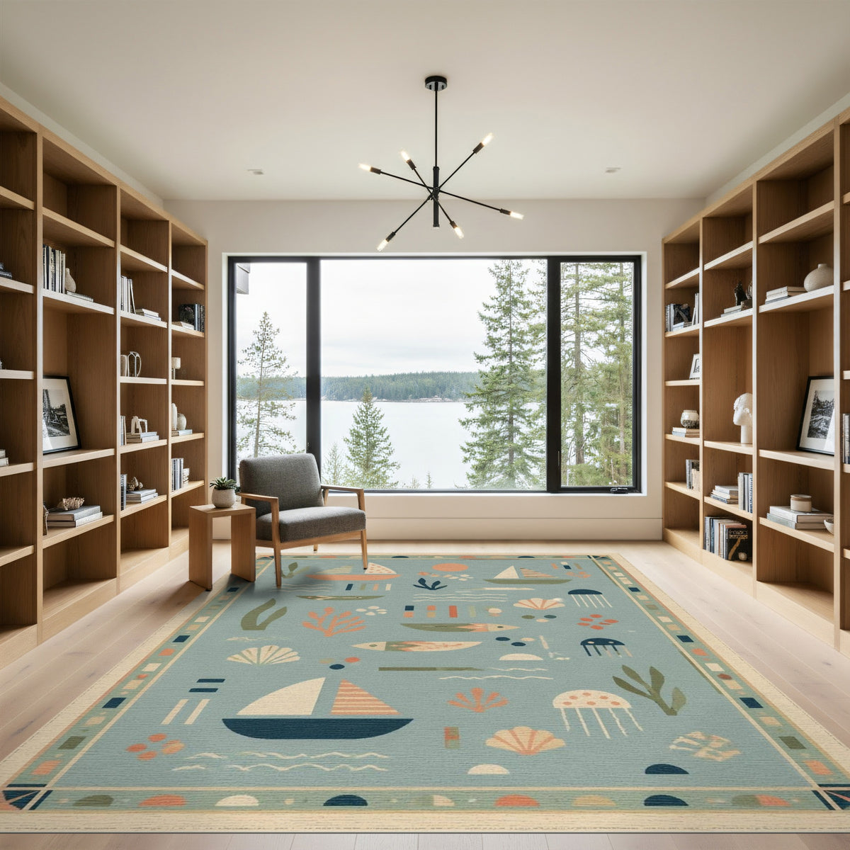 Blue Coastal Sailboats Area Rug