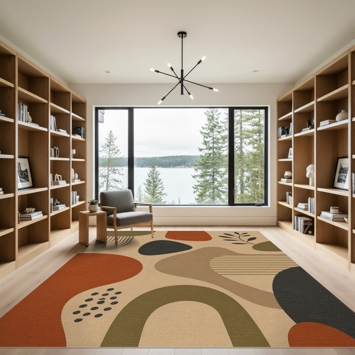 Earthy Abstract Area Rug in Brown Tan