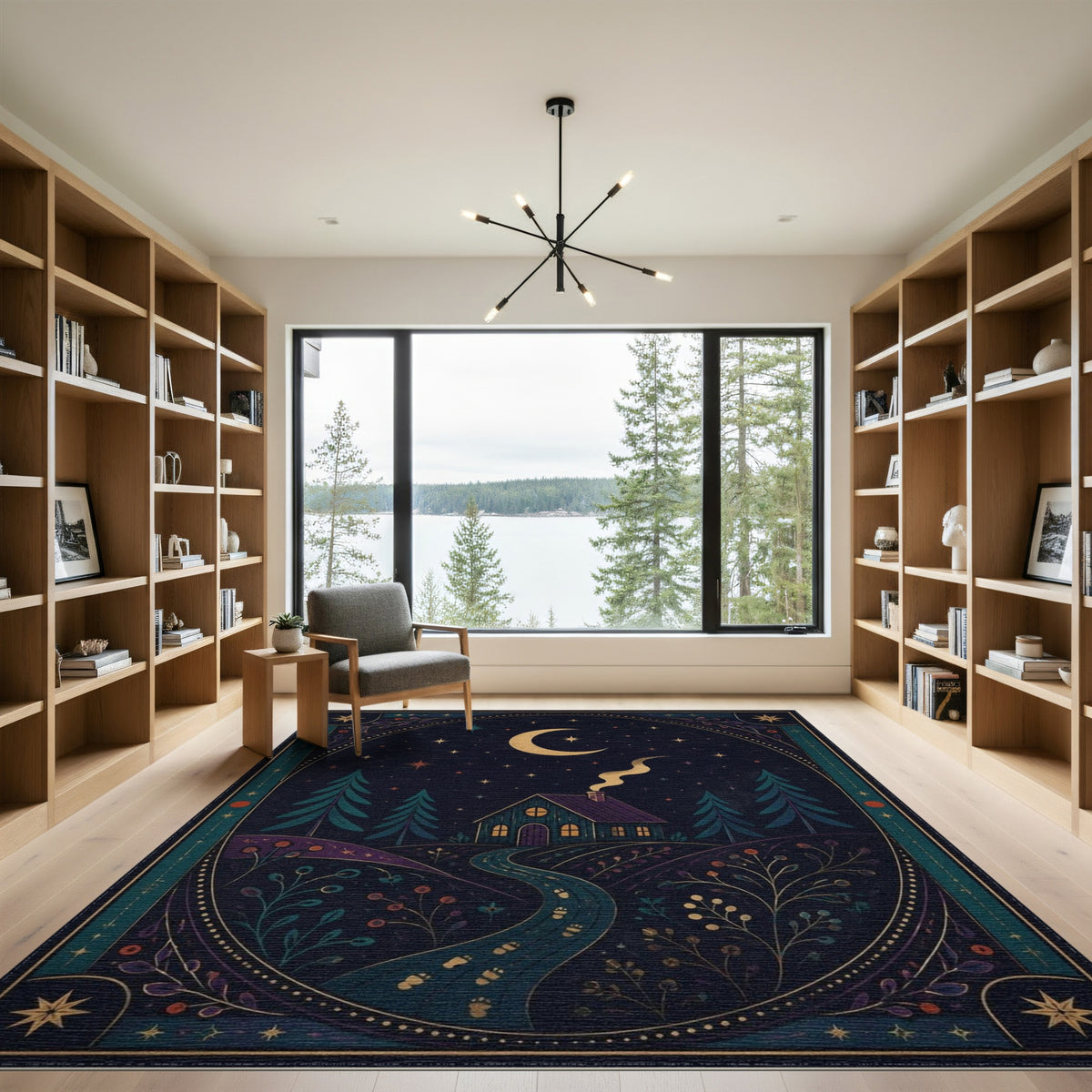 Moonlit Cabin Path Area Rug