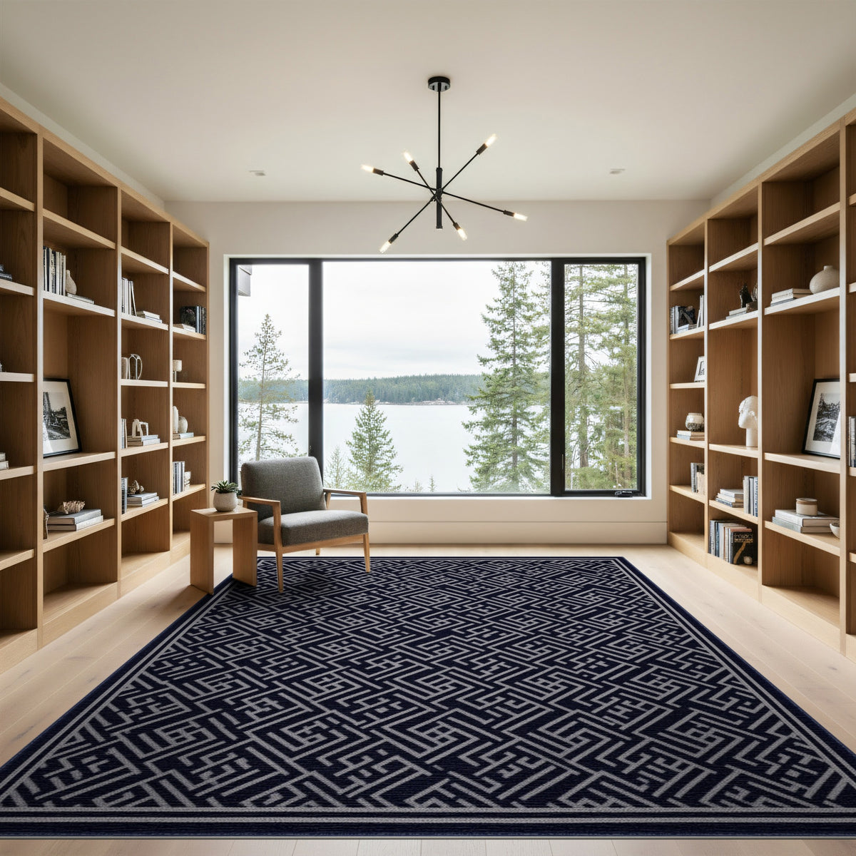 Navy Geometric Key Pattern Area Rug