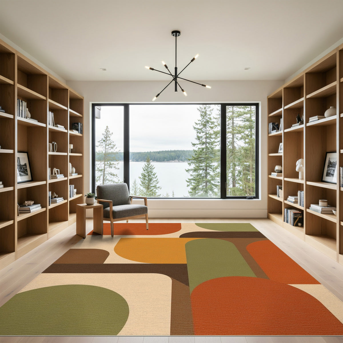 Geometric Modern Area Rug in Warm Orange Tones