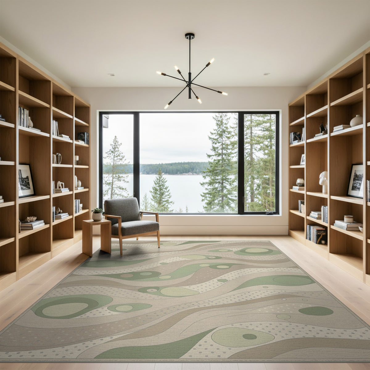 Beige and Neutral Organic Wave Beige Area Rug