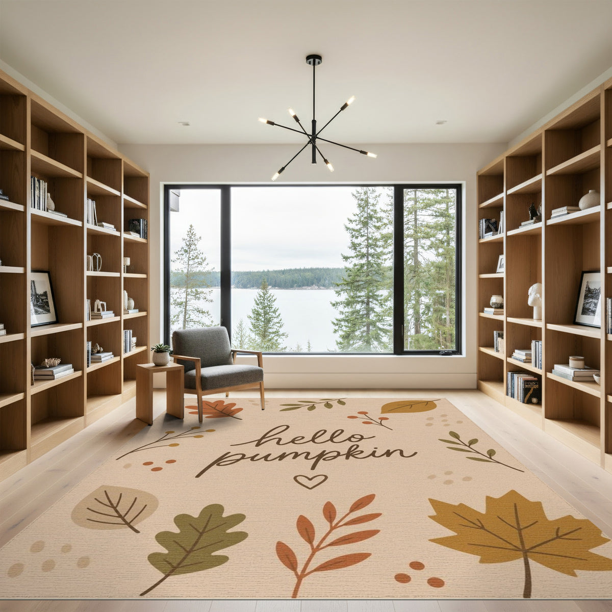 Hello Pumpkin Autumn Leaves Area Rug