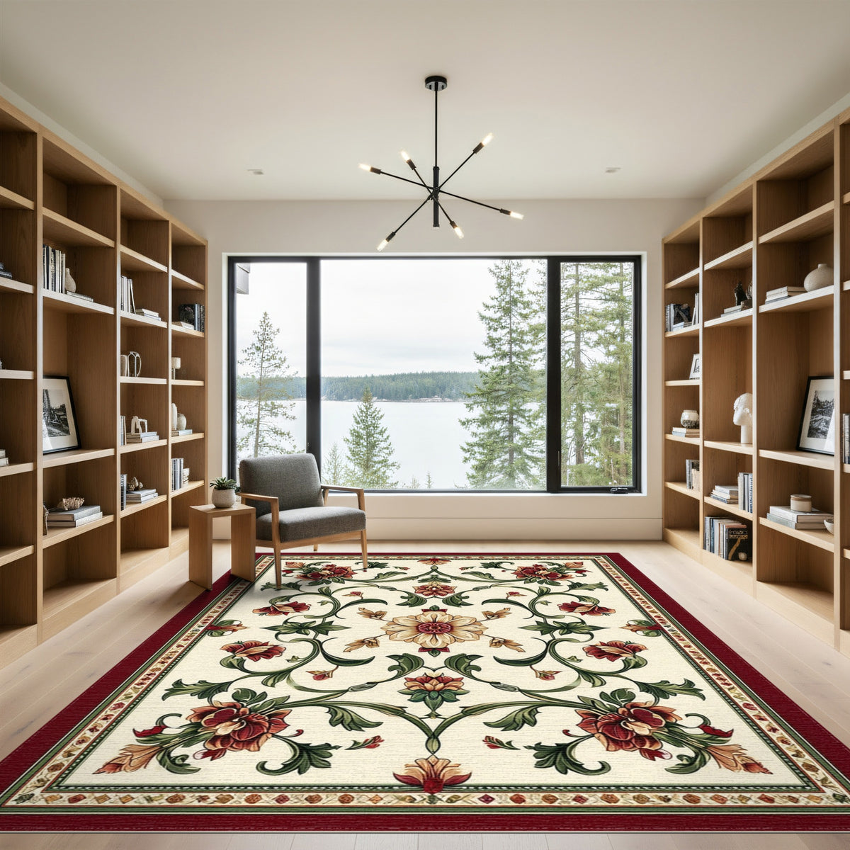 Red Floral Vine Vintage Area Rug
