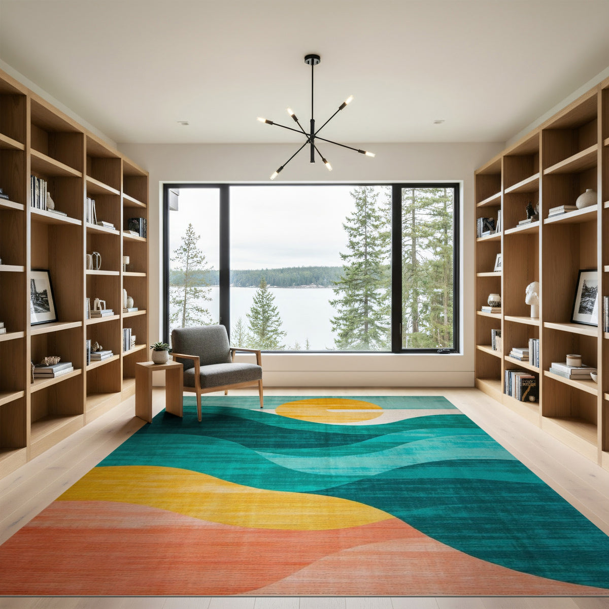 Blue Teal Abstract Wave Area Rug