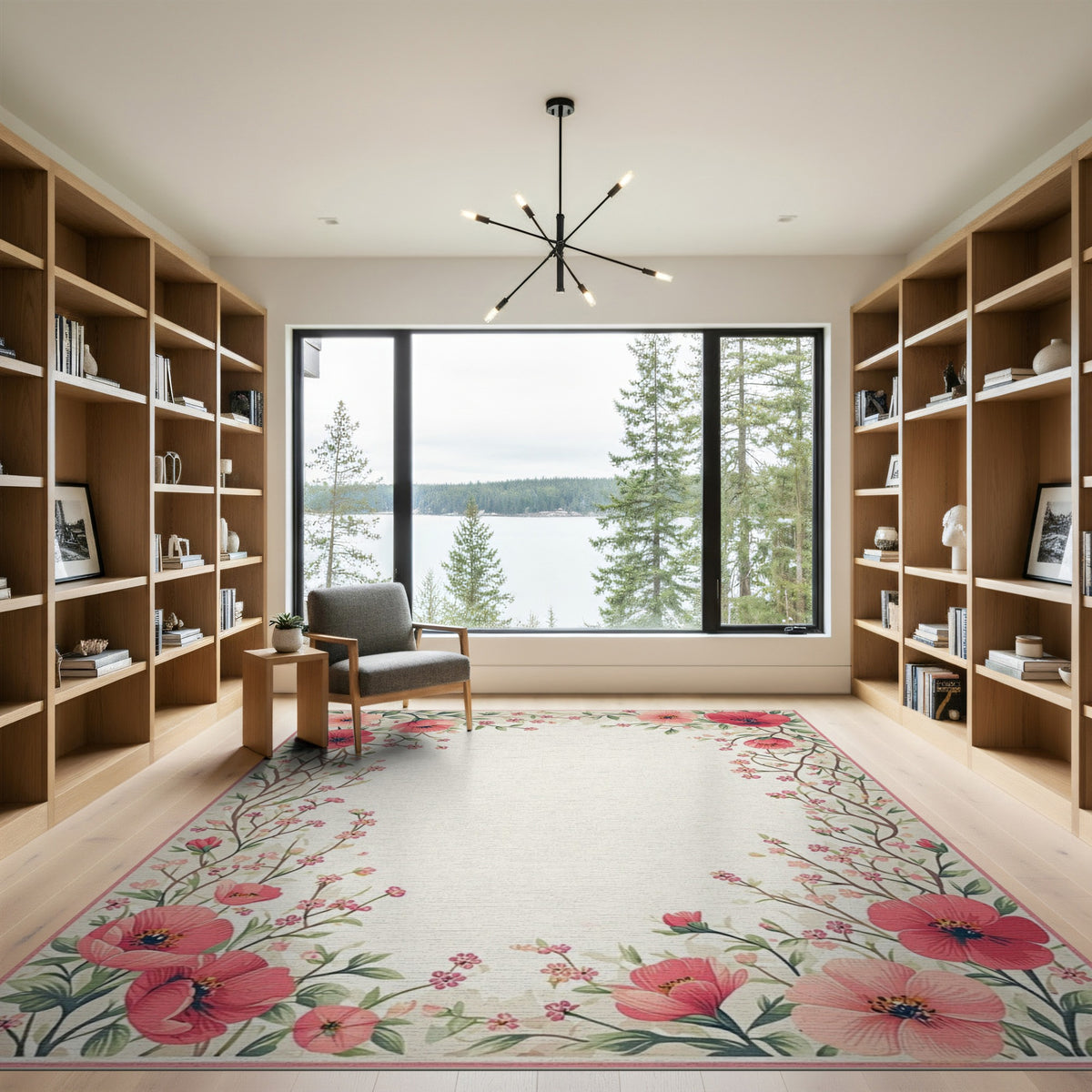 Floral Vintage Pink Poppy Floral Vintage Area Rug