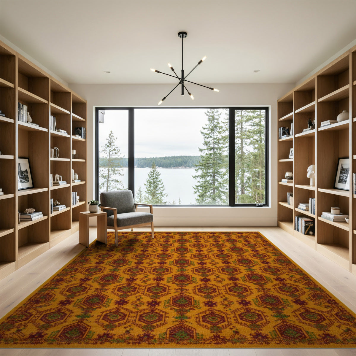 Orange Southwestern Hexagon Area Rug