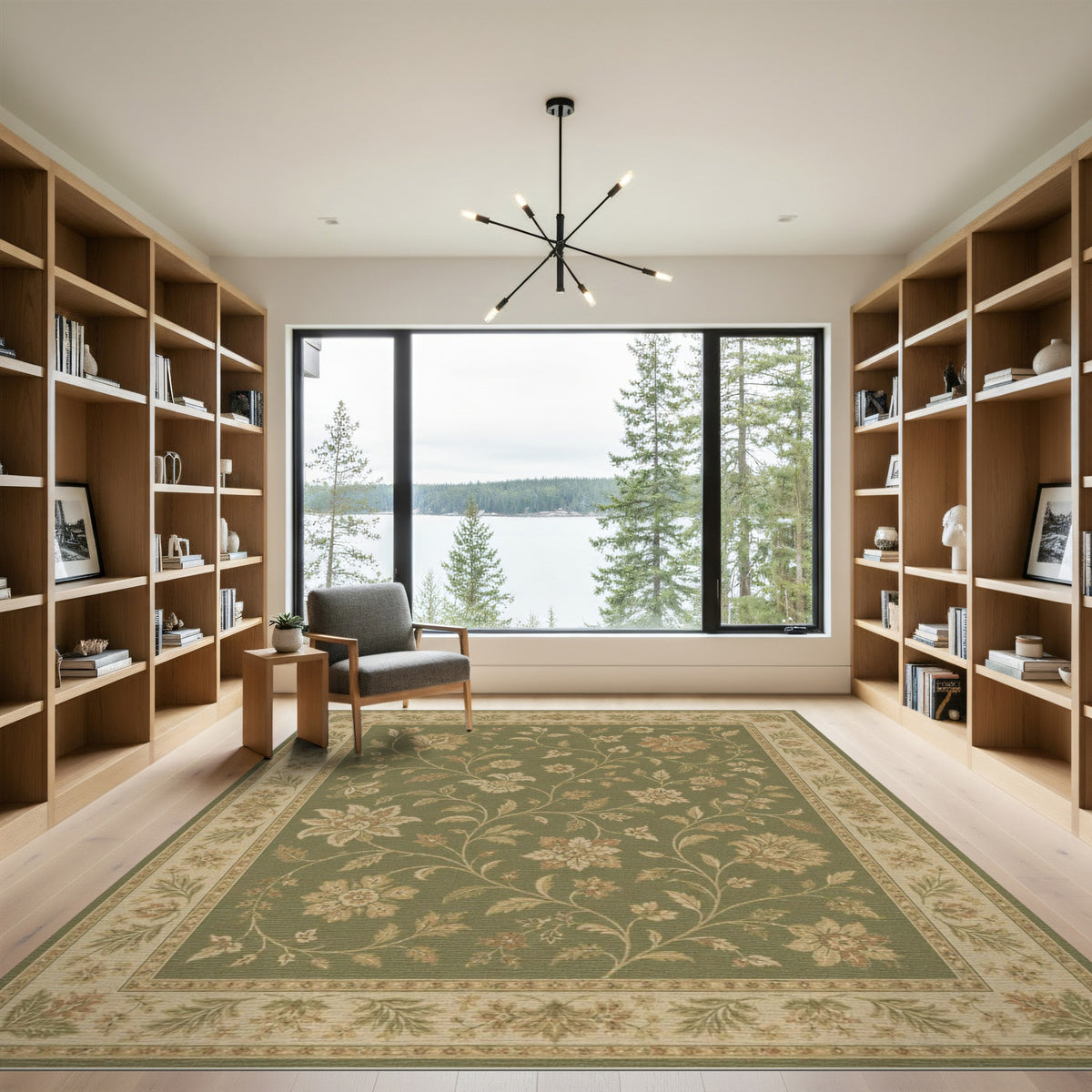 Green Floral Vintage Area Rug