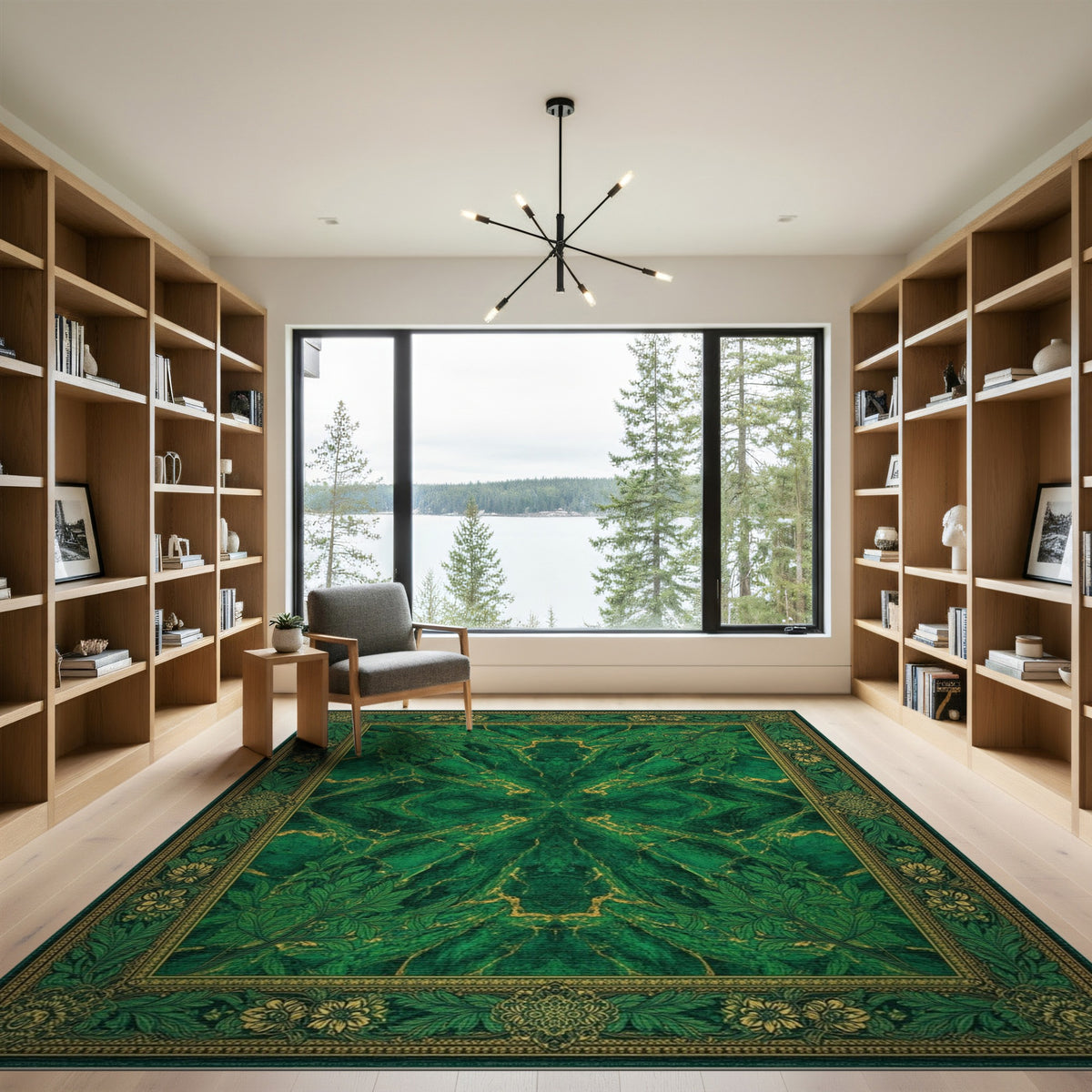 Emerald Green Floral Vintage Area Rug