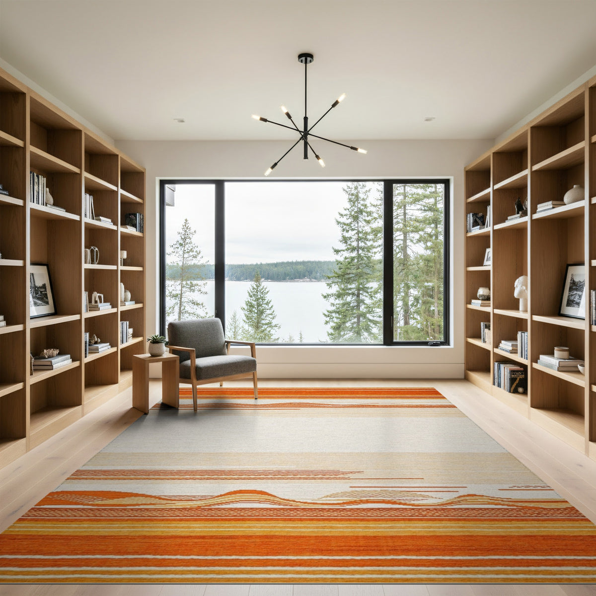 Orange Geometric Wave Striped Area Rug