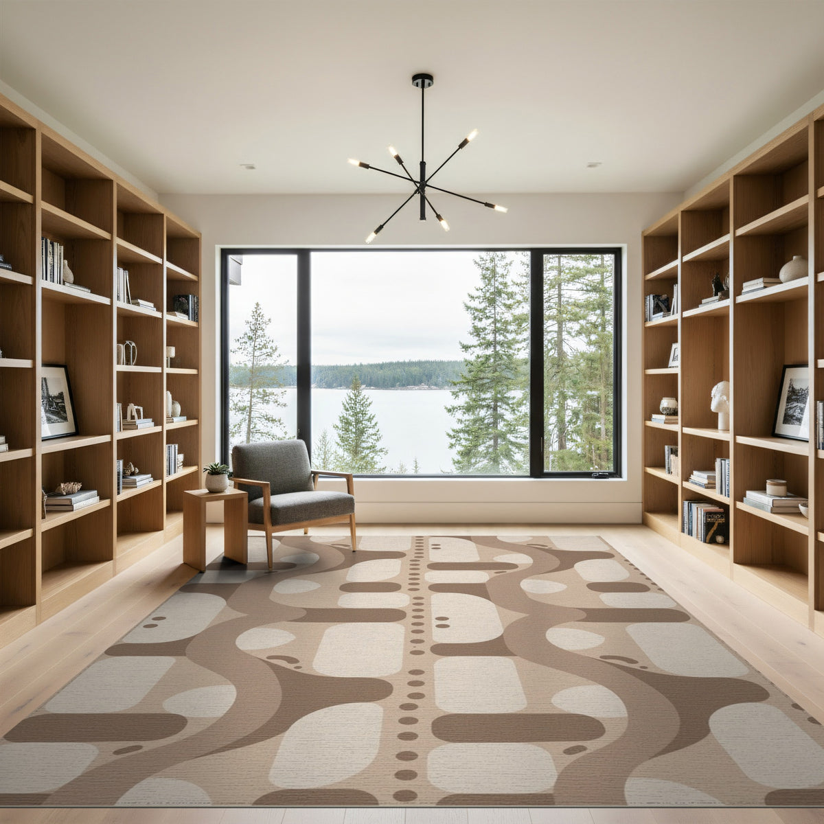 Brown and Tan Brown Wavy Abstract Area Rug
