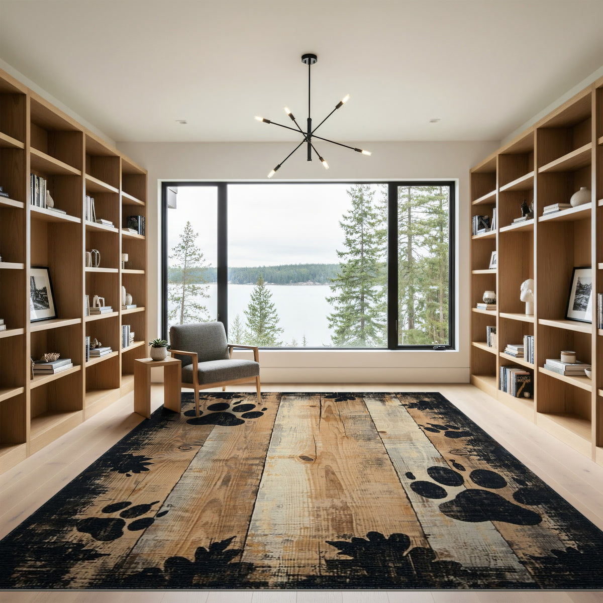 Distressed Paw Print Area Rug