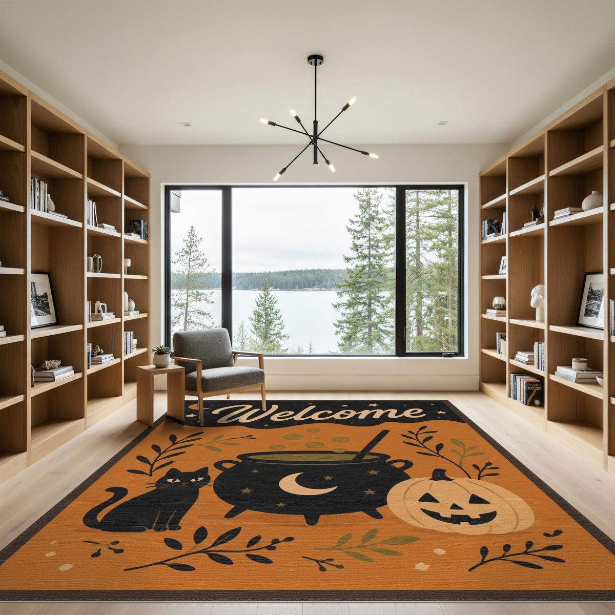 Halloween Welcome Black Cat Cauldron Rug