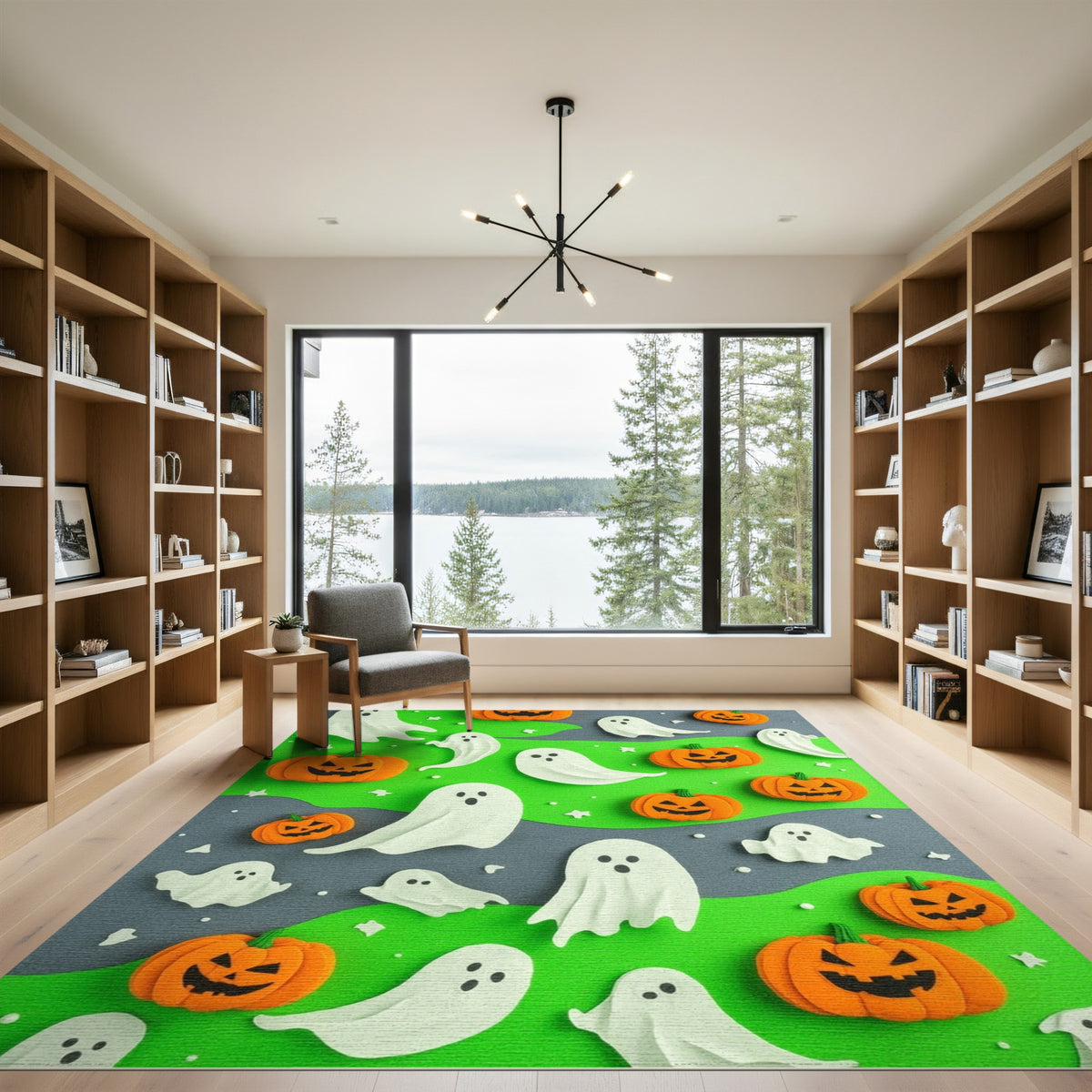 Multi-color and Patterns Halloween Ghosts and Pumpkins Kids Area Rug