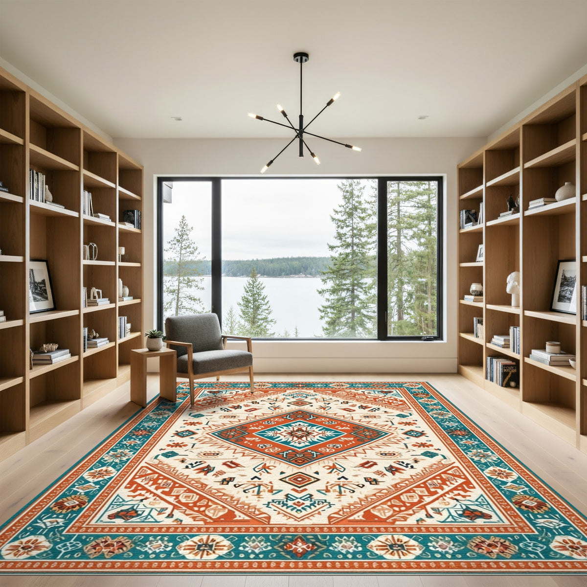 Teal Orange Southwestern Area Rug