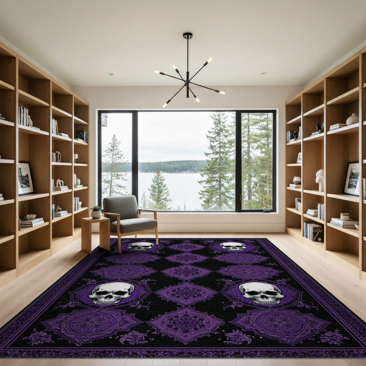 Purple Skull Mandala Area Rug