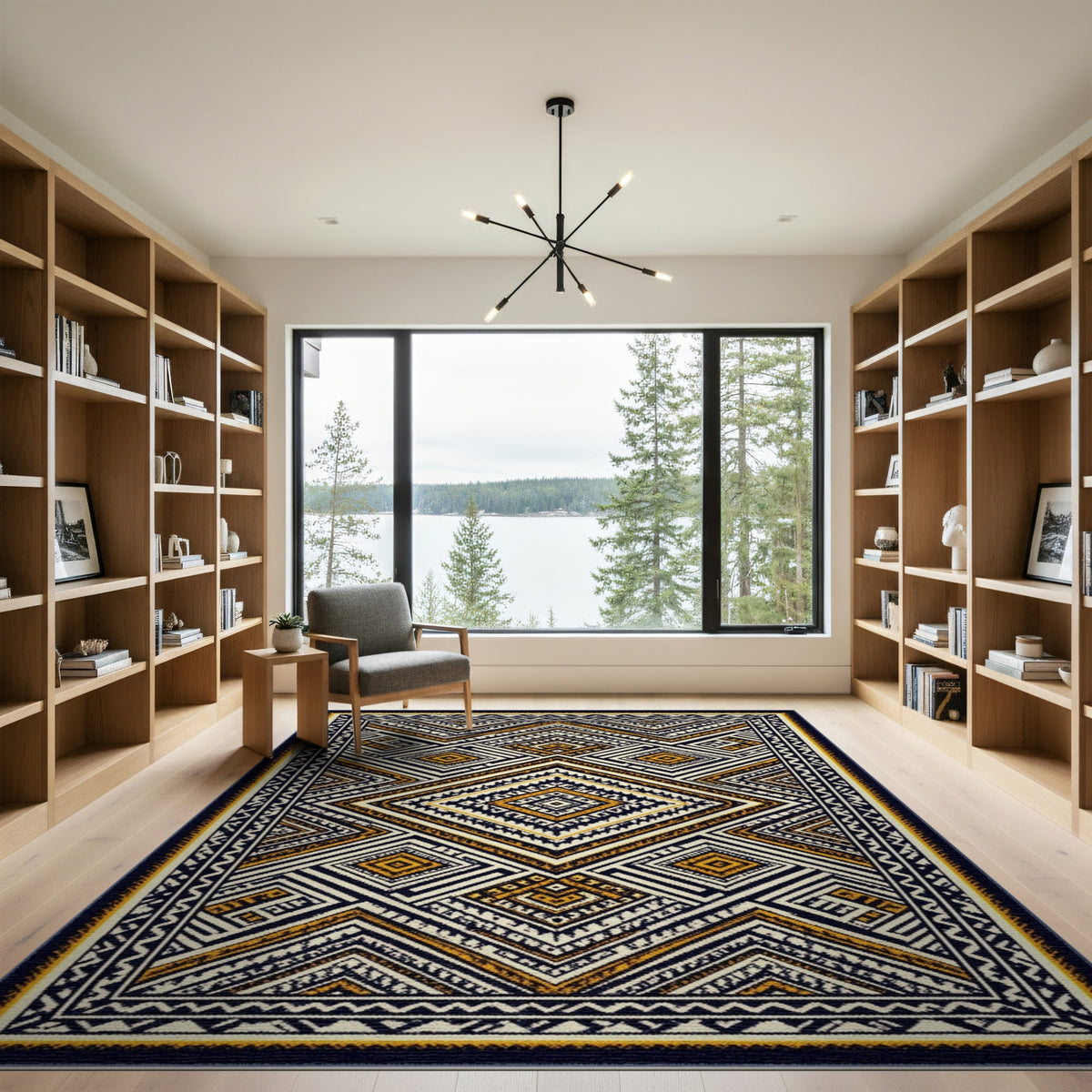 Multi-color and Patterns Black Gold Geometric Diamond Area Rug
