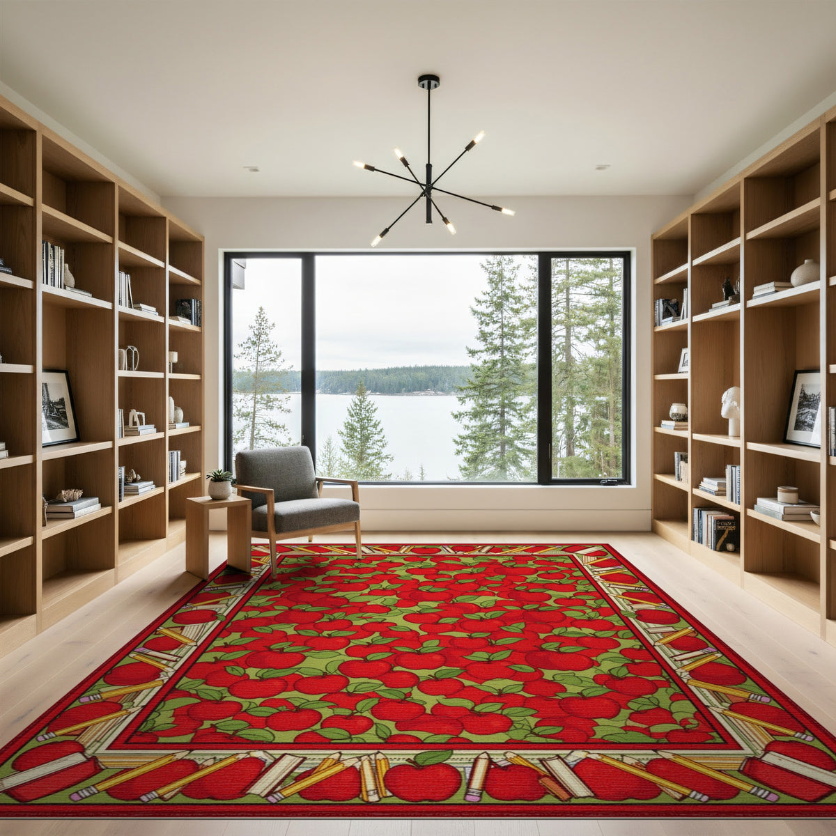 Red Apple Kids Area Rug with Pencil Border